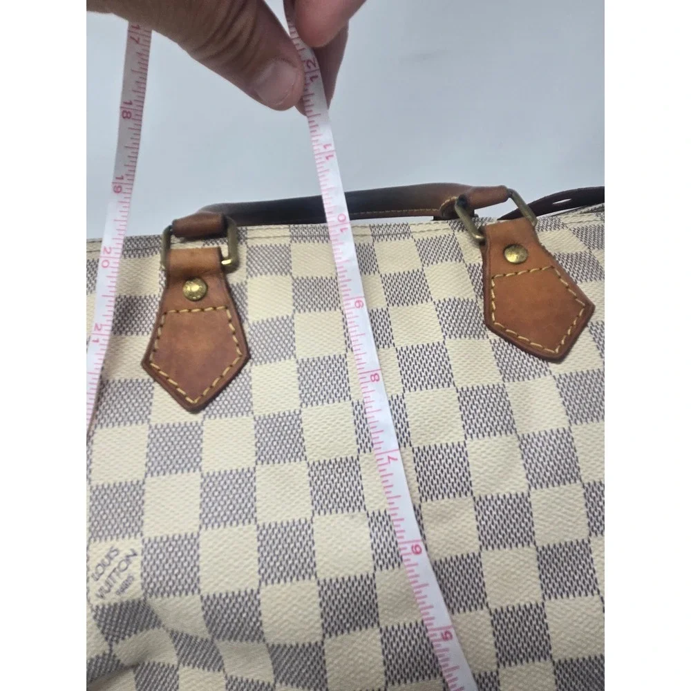 Louis Vuitton Speedy 30 Damier Azur Canvas Satchel Bag White Blue SD2151